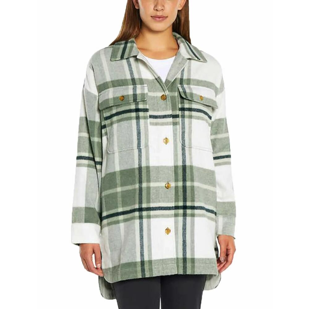 Banana Republic Green Plaid Fleece Oversized Shirt Jacket